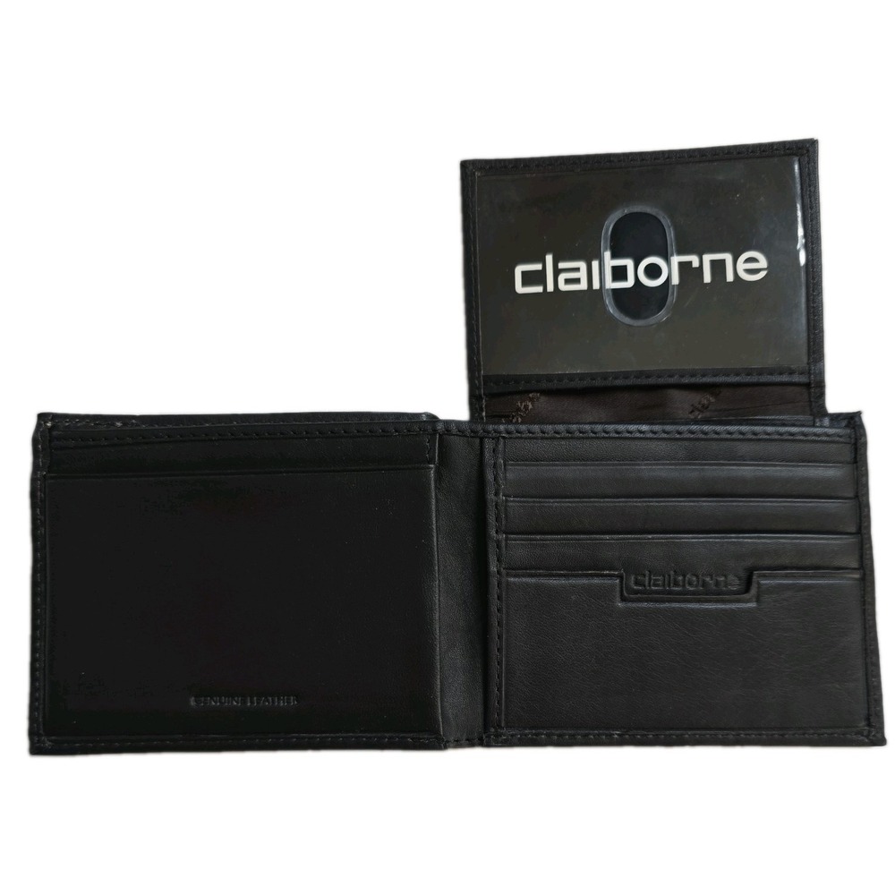 Vintage Claiborne Men's Black Leather Passcase Bifold Wallet Y2K NWOT